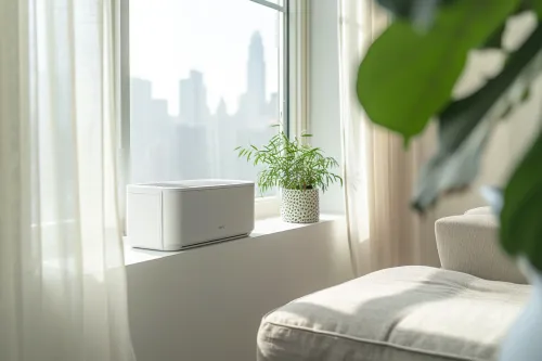 Des mains règlent un thermostat de climatiseur pour une consommation énergétique optimale.