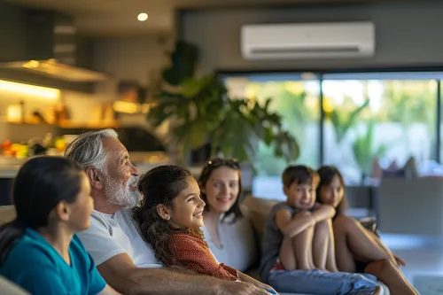 Schéma d'un système de climatisation Sextuple-Split dans une maison.