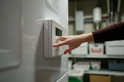 Technicien effectuant l'entretien d'un chauffe-eau thermodynamique.