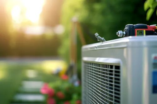 Un technicien vérifiant une pompe à chaleur air-air.