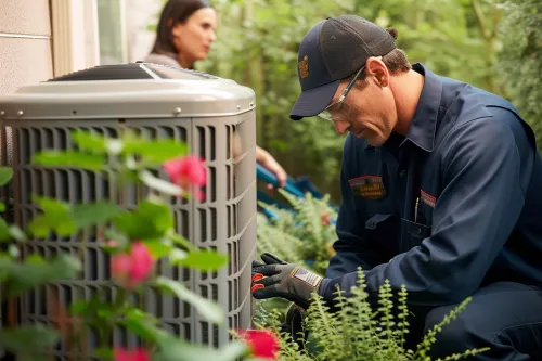 Technicien installant une climatisation murale.