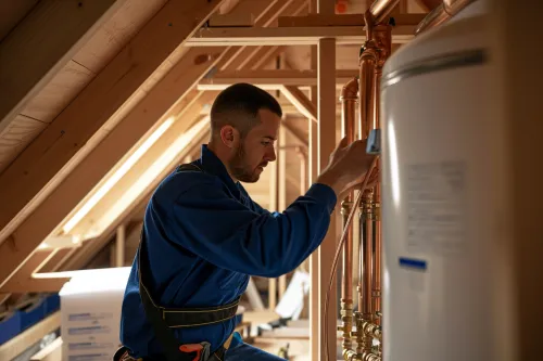 Technicien installant un chauffe-eau thermodynamique Atlantic