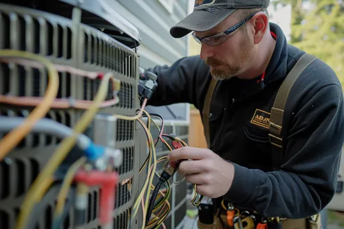 Technicien installant un climatiseur quadri-split.