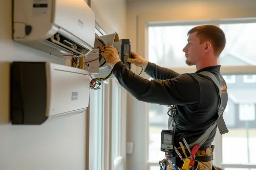 Un installateur agréé met en service une climatisation.