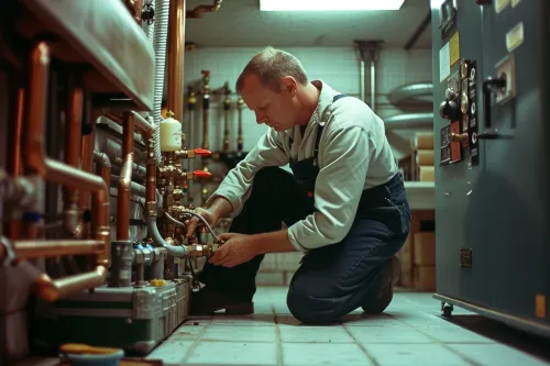 Un installateur professionnel posant un chauffe-eau thermodynamique.