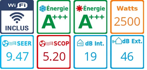 Caracteristiques Climatiseur Daikin FTXM25A + RXM25A BLUEVOLUTION